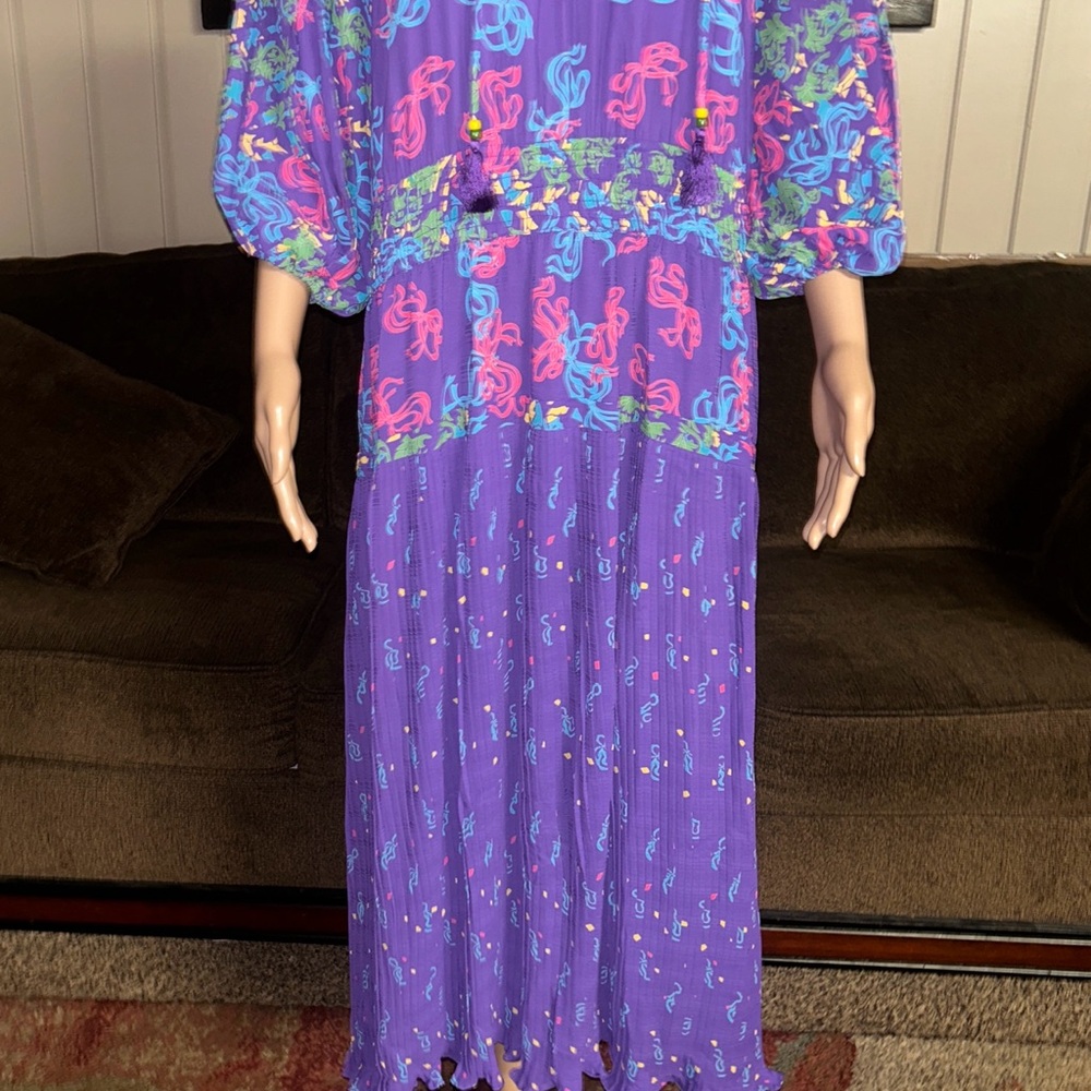Diane Freis • Vintage • Large • Purple/Pink W/ Ribbon Design~Ruffles/Tie • Dress - Picture 11 of 15